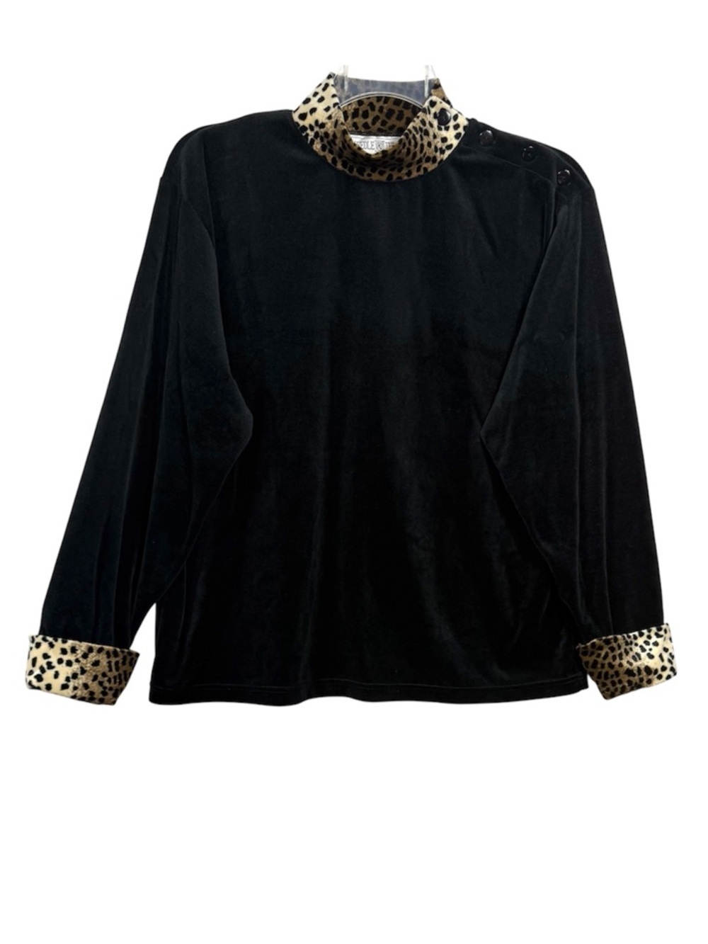 Vintage 90s Velour Lounge Set Black Leopard Trim 2 Piece Lounge Set Women Large
